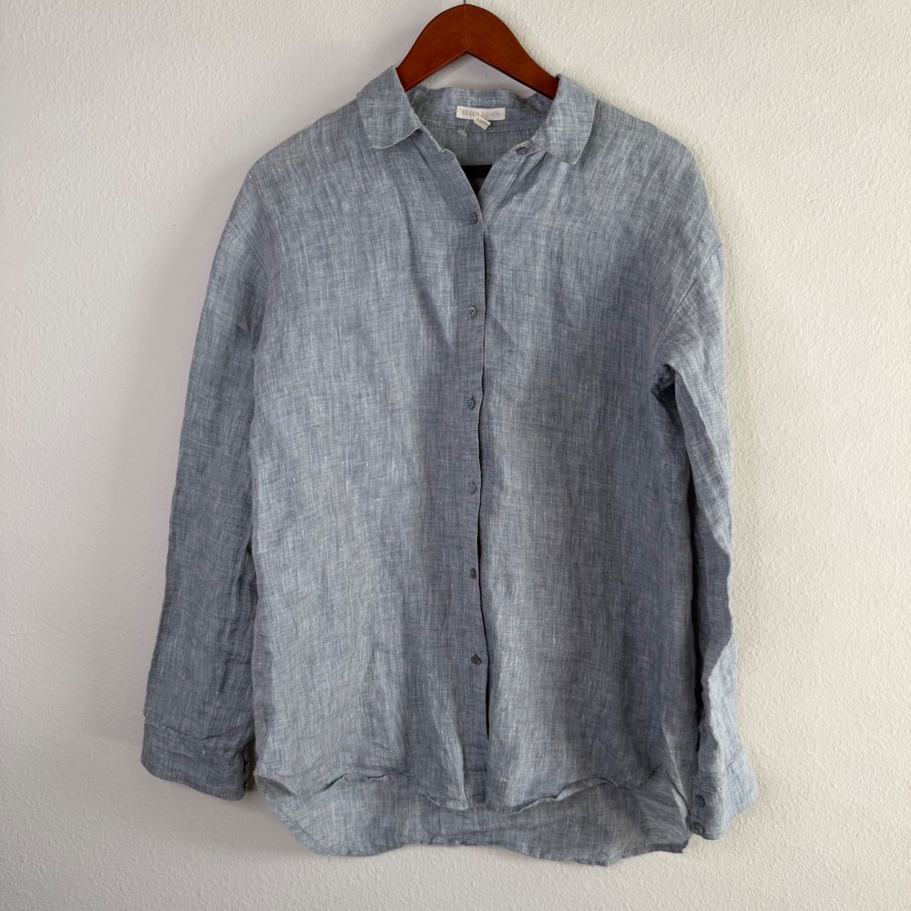 Eileen Fisher Organic Linen Button Down Shirt XS TP Classic Collar Quiet Luxury - Picture 1 of 10